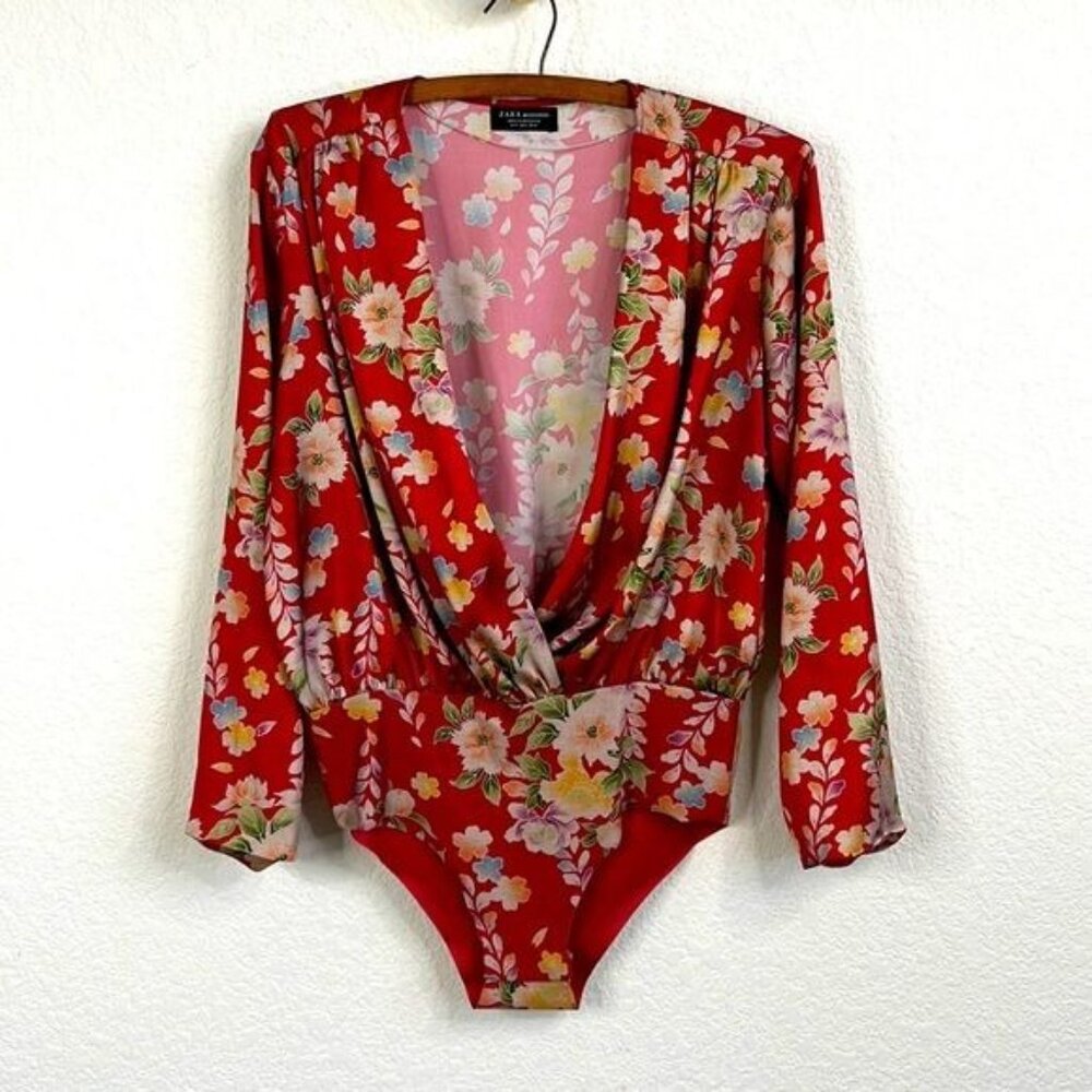 Zara Floral Cross Draped V Plunge Bodysuit - Picture 2 of 11